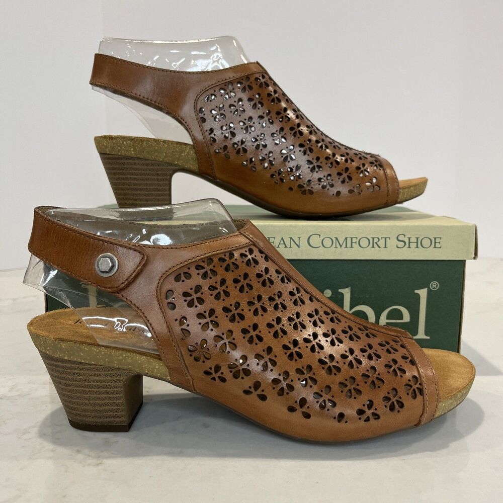 Josef Seibel NEW Ruth Heeled Slingback Brown Leather Cutout Sandal EU 42 US 11